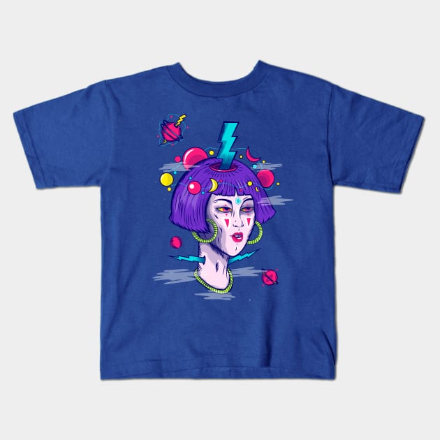 Space Girl Kids T-Shirt by Priscila Floriano